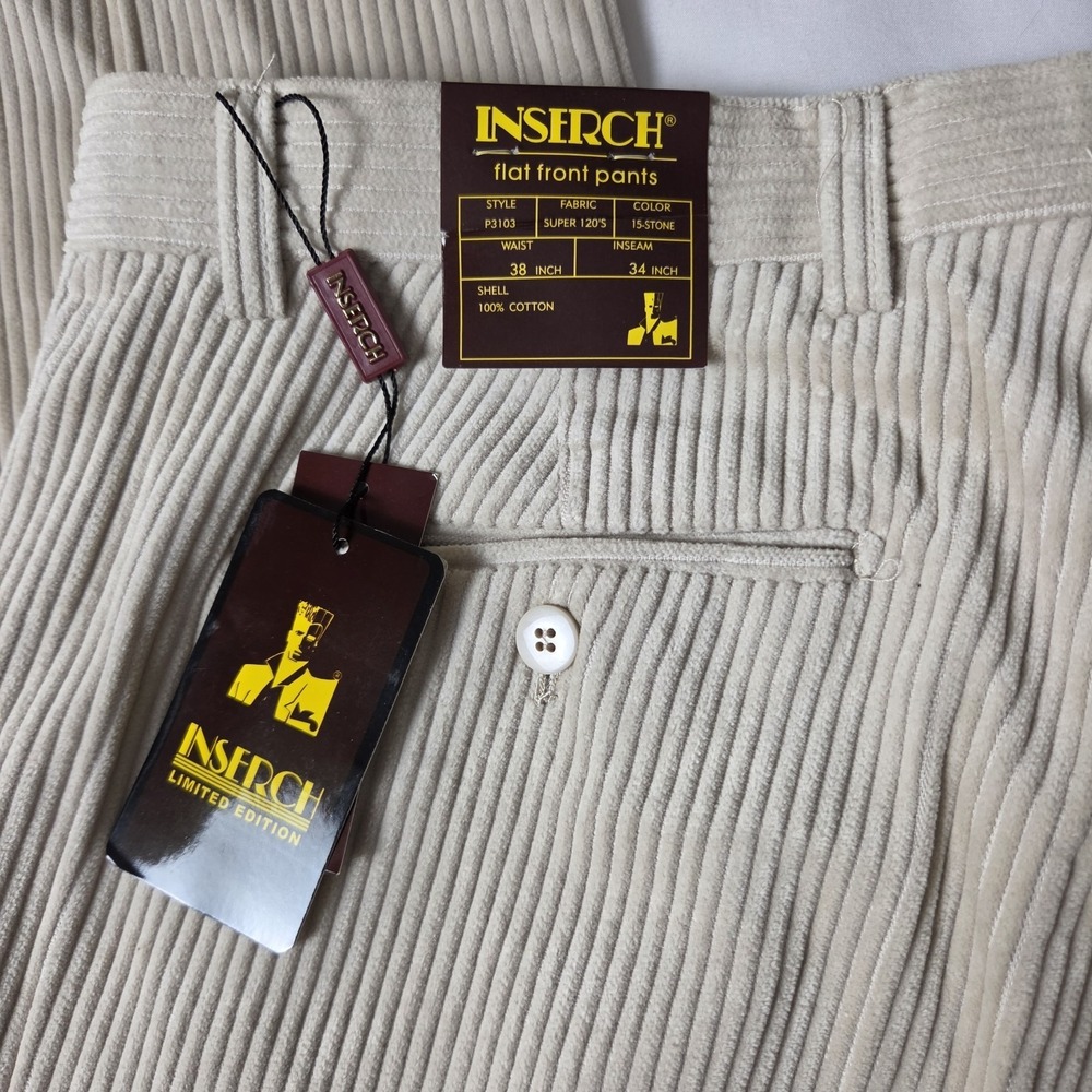 Inserch Cream Corduroy Pants Flat Front Cuff 38 X 32 Preppy Old Money Professor - Picture 4 of 6